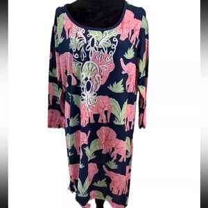 🆕Simply Southern large pullover ladies mini dress‎ pink elephants beach resort